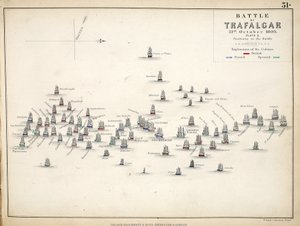 Carte de la bataille de Trafalgar, publiée par William Blackwood and Sons, Édimbourg et Londres, 1848